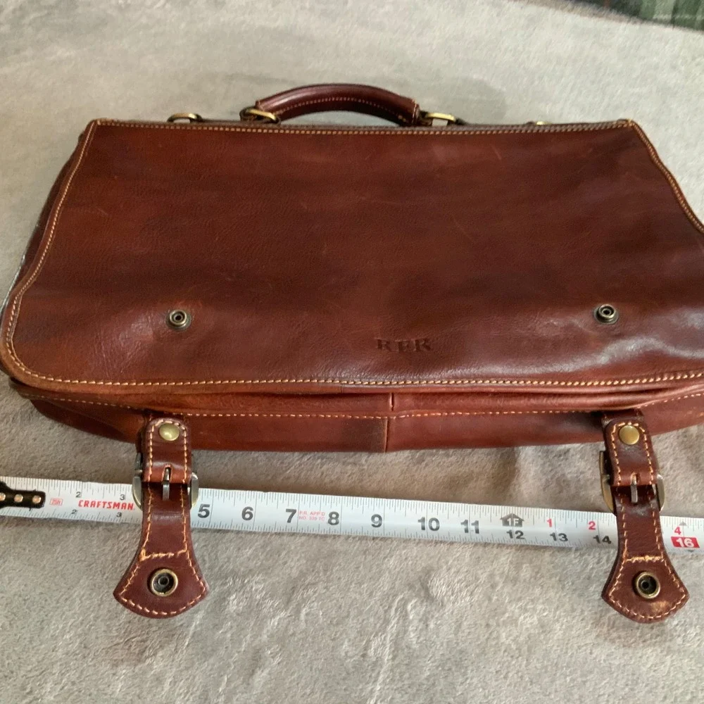 BuccioPalermo Italian Brown Leather Messenger Bag Briefcase Satchel RFR Monogram
